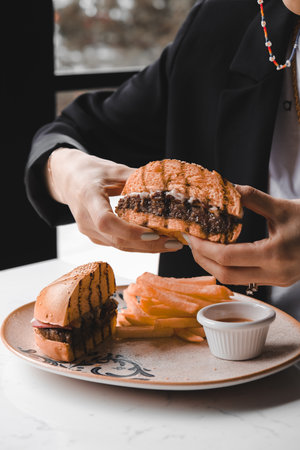 Homemade hamburger with fresh vegetablesの写真素材