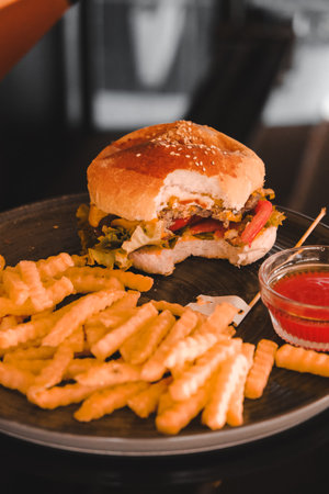 Homemade hamburger with fresh vegetablesの写真素材