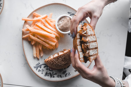 Homemade hamburger with fresh vegetablesの写真素材