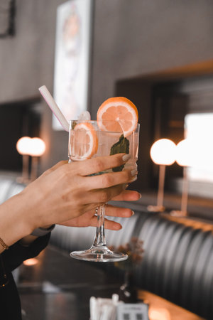 Colorful cocktails served in elegant glassesの写真素材