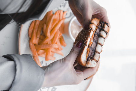 Homemade hamburger with fresh vegetablesの写真素材