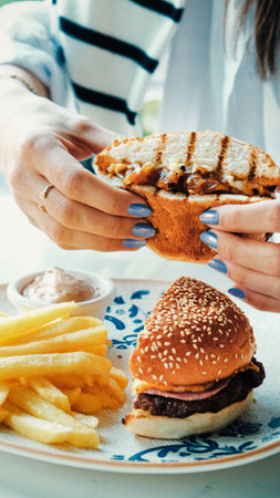 Homemade hamburger with fresh vegetablesの写真素材
