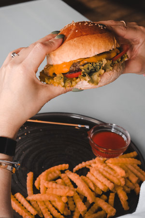 Homemade hamburger with fresh vegetablesの写真素材