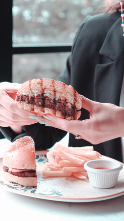 Homemade hamburger with fresh vegetablesの写真素材