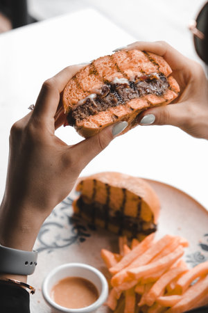 Homemade hamburger with fresh vegetablesの写真素材