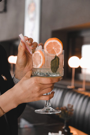 Freshly mixed cocktails with premium spiritsの写真素材