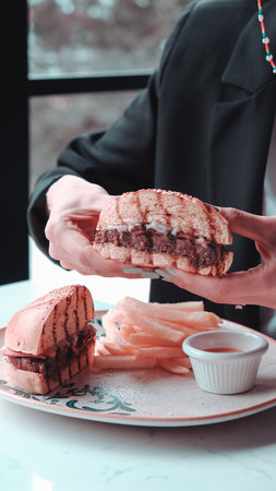 Homemade hamburger with fresh vegetablesの写真素材