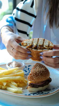 Homemade hamburger with fresh vegetablesの写真素材