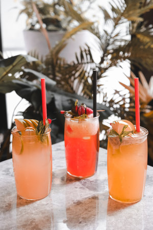 Fruit-infused cocktails for a refreshing tasteの写真素材