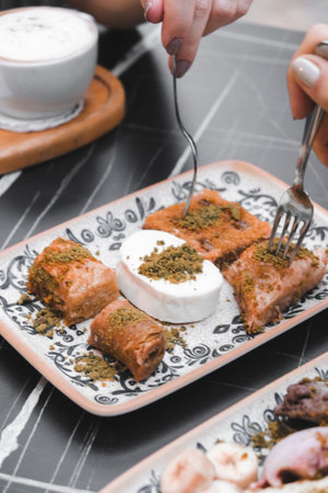 Close-Up of Freshly Baked Baklava Piecesの写真素材