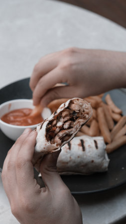 Delicious and grilled wrap sandwichの写真素材