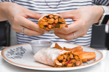 Delicious and grilled wrap sandwichの写真素材