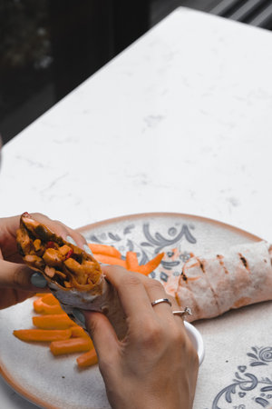 Delicious and grilled wrap sandwichの写真素材