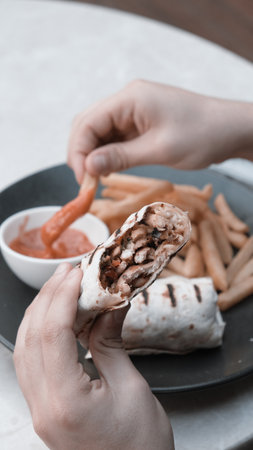 Delicious and grilled wrap sandwichの写真素材