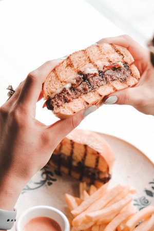 Homemade hamburger with fresh vegetablesの写真素材