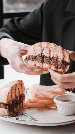 Homemade hamburger with fresh vegetablesの写真素材