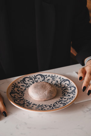 Chocolate inside thin baked dough. Turkish name is bomb.の写真素材