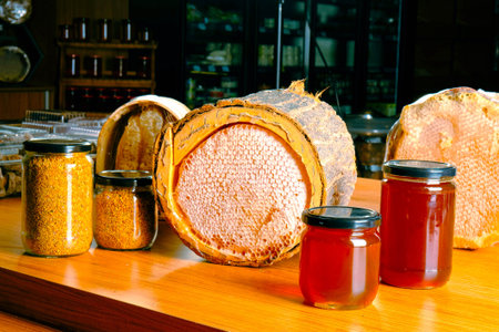 honeycomb and honey on the table