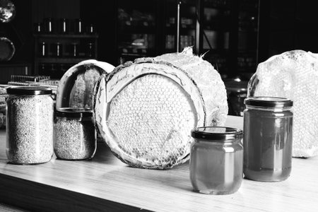 delicious honeycomb and honey on the tableの写真素材