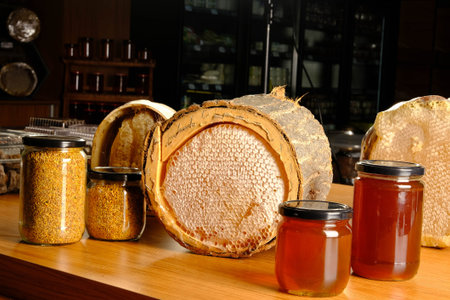 delicious honeycomb and honey on the table