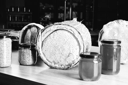 honeycomb and honey on the table