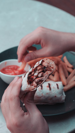 Delicious and grilled wrap sandwichの写真素材