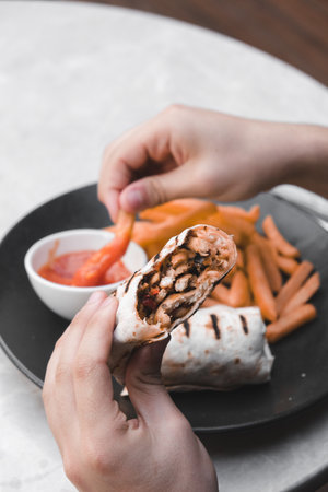 Delicious and grilled wrap sandwichの写真素材