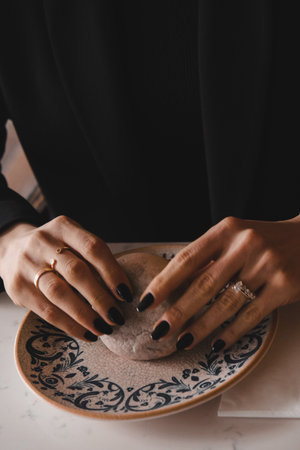 Chocolate inside thin baked dough. Turkish name is bomb.の写真素材