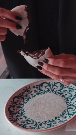 Bomb dessert famous chocolate of Izmir. Chocolate inside thin baked dough. Turkish name is bomb.の写真素材