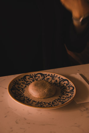 Chocolate inside thin baked dough.