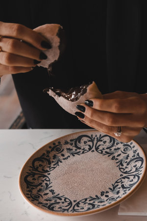 Chocolate inside thin baked dough.