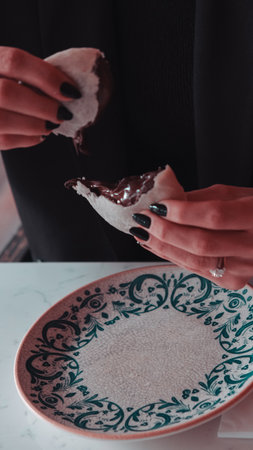 Chocolate inside thin baked dough. Turkish name is bomb.の写真素材