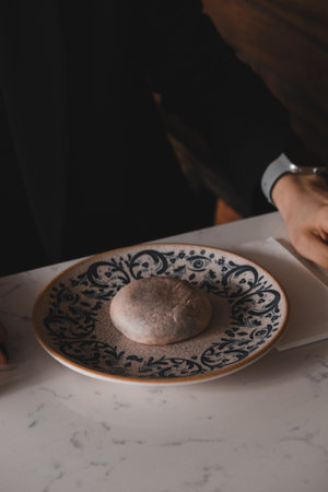 Chocolate inside thin baked dough.の写真素材