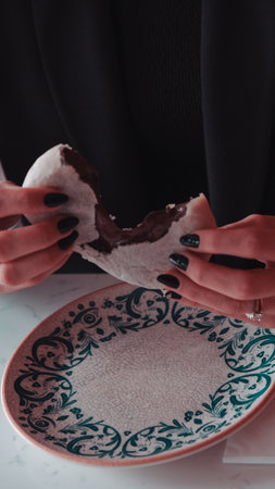 Famous chocolate dessert. Chocolate inside thin baked dough. Turkish name is bomb.の写真素材