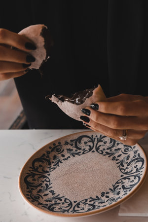 Chocolate inside thin baked dough. Turkish name is bomb.の写真素材