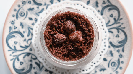 Very delicious dessert in jars, sweet and cakes in jars