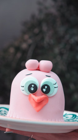 Layered Cake on a Rustic Wooden Tableの写真素材