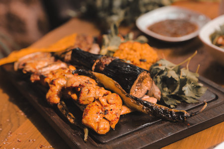 Traditional kebab served in casual restaurant