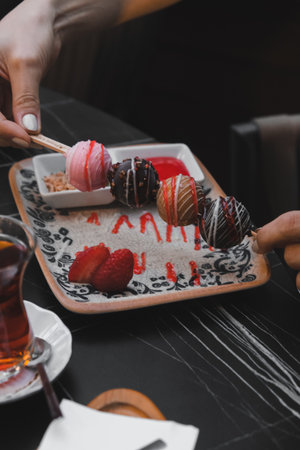 Colorful Fruit Topped Cakeの写真素材