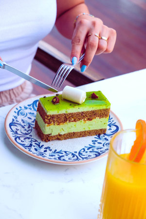 Layered Cake Slice on a Fancy Plate