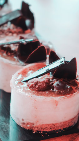 Elegant Layered Cake on a Rustic Wooden Tableの写真素材