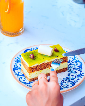Layered Cake Slice on a Fancy Plate