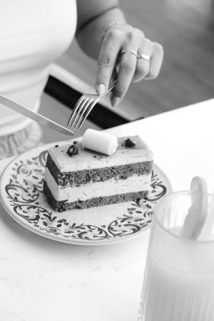 Chocolate Drip Cake with Berries and Flowersの写真素材