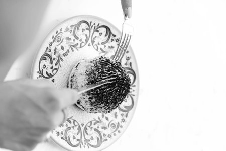 Fruit Topped Cake on White Backgroundの写真素材