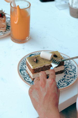 Layered Cake on a Wooden Table
