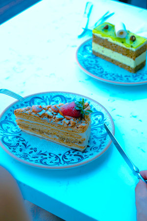 Layered Cake on a Wooden Table