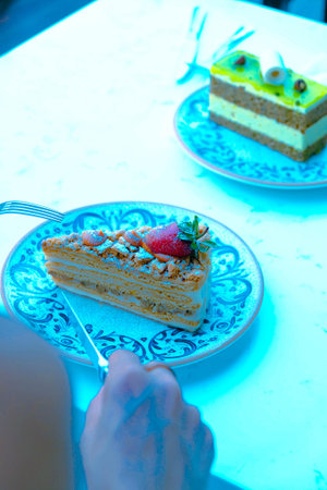 Layered Cake Slice on a Fancy Plate