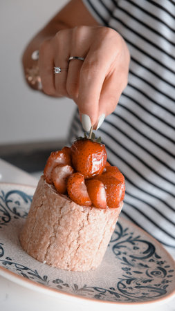 "Layered Cake Slice on a Fancy Plate"の写真素材