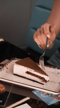 Elegant Layered Cake on a Rustic Wooden Tableの写真素材