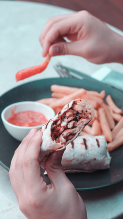 Delicious and grilled wrap sandwichの写真素材